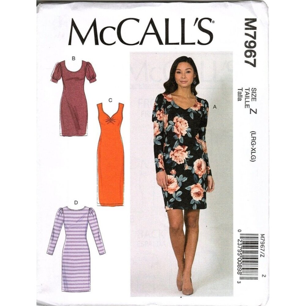McCall's M7967 Misses L to XL Pullover Dresses Uncut Sewing Pattern New